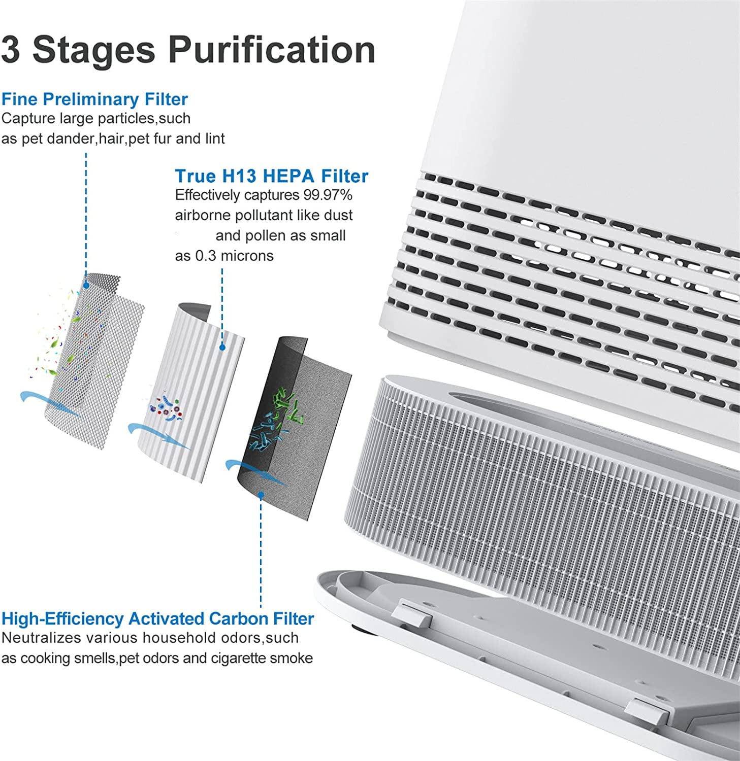 Buy RENPHO Air Purifier for Home, H13 True HEPA Filter Air Cleaner for Allergies & Pets with 3