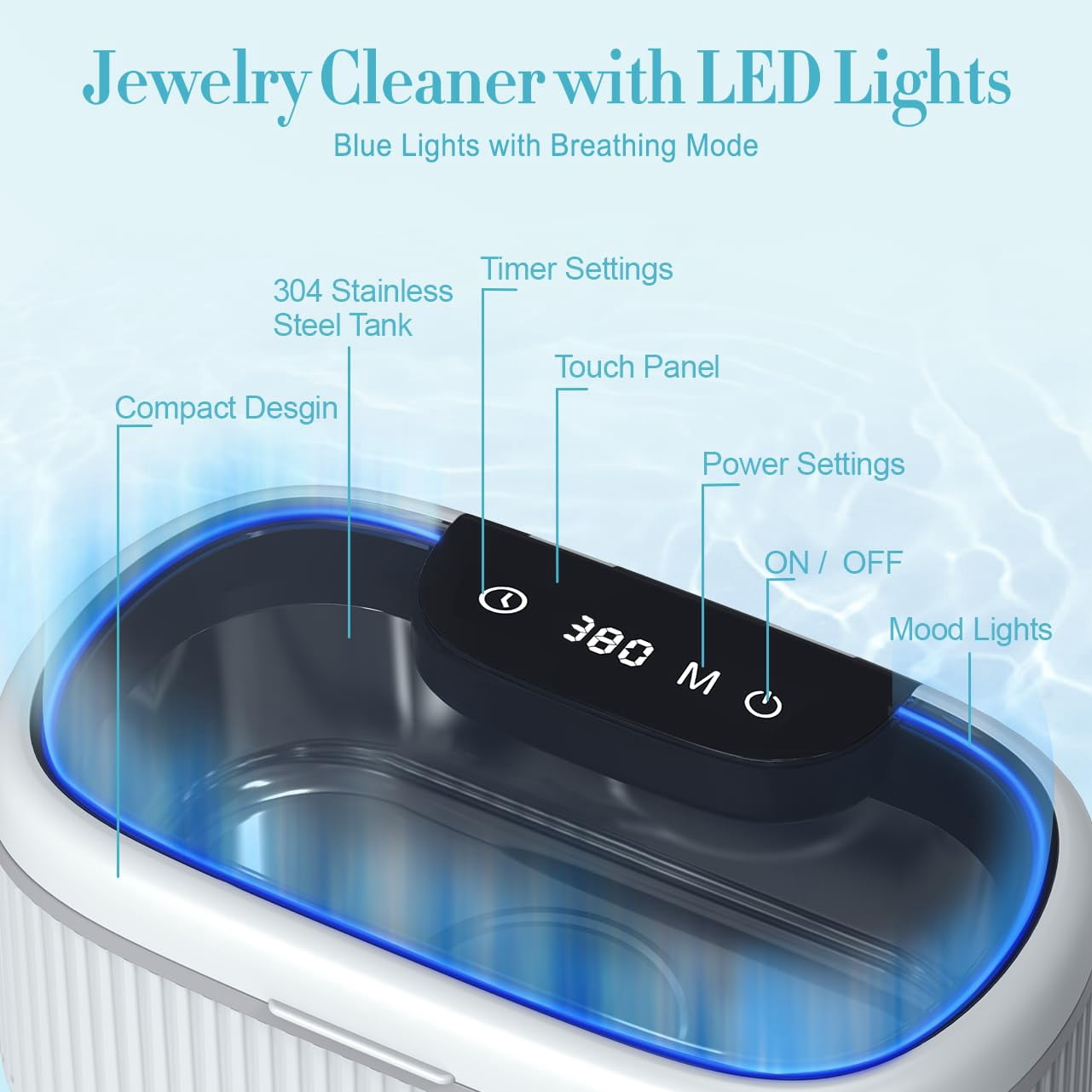 Professional Ultrasonic Cleaner Adjustable Power with Lights, Digital Timers & Degas Mode, 45KHz 550ML Ultrasonic Jewelry Cleaner with Basket Watch Stand for Rings Retainers Eyeglasses Dentures Coins