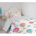 thumbnail image 4 of Ambesonne Watercolor Quilted Bedspread Set 2 Pcs, Air Balloons Clouds, Twin Size, Blue Pink Coral, 4 of 6
