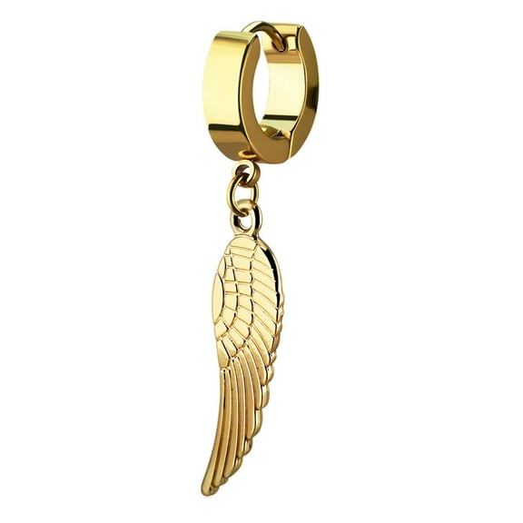 iJewelry2 Gold Tone Polished Stainless Steel Dangling Angel Feather Wing Helix Huggie Hoop Earring