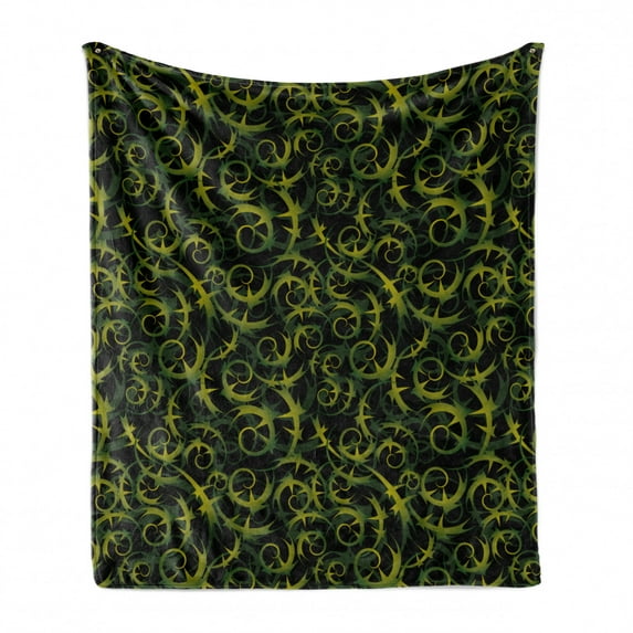 Vines Soft Flannel Fleece Throw Blanket, Rhythmic Abstract Ivy Grape Leaves Print in Dark Tones, Cozy Plush for Indoor and Outdoor Use, 60" x 80", Olive Green Dark Green, by Ambesonne