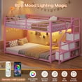 thumbnail image 5 of Low Bunk Bed Twin Over Twin with Storage Stairs, Drawers & Shelves, RGB LED Lights,Low Loft Bed with Power Outlet, Full-Length Guardrail & Metal Slats, for Small Space, Pink, 5 of 9
