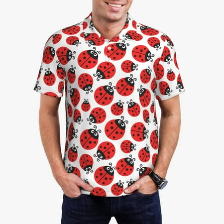 Logiee Cartoon Ladybug Print Mens Polo Shirts Mens Golf Polo Shirts Short Sleeve Casual Polo Shirts for Men Summer Fashion Beach Shirts-X-Large