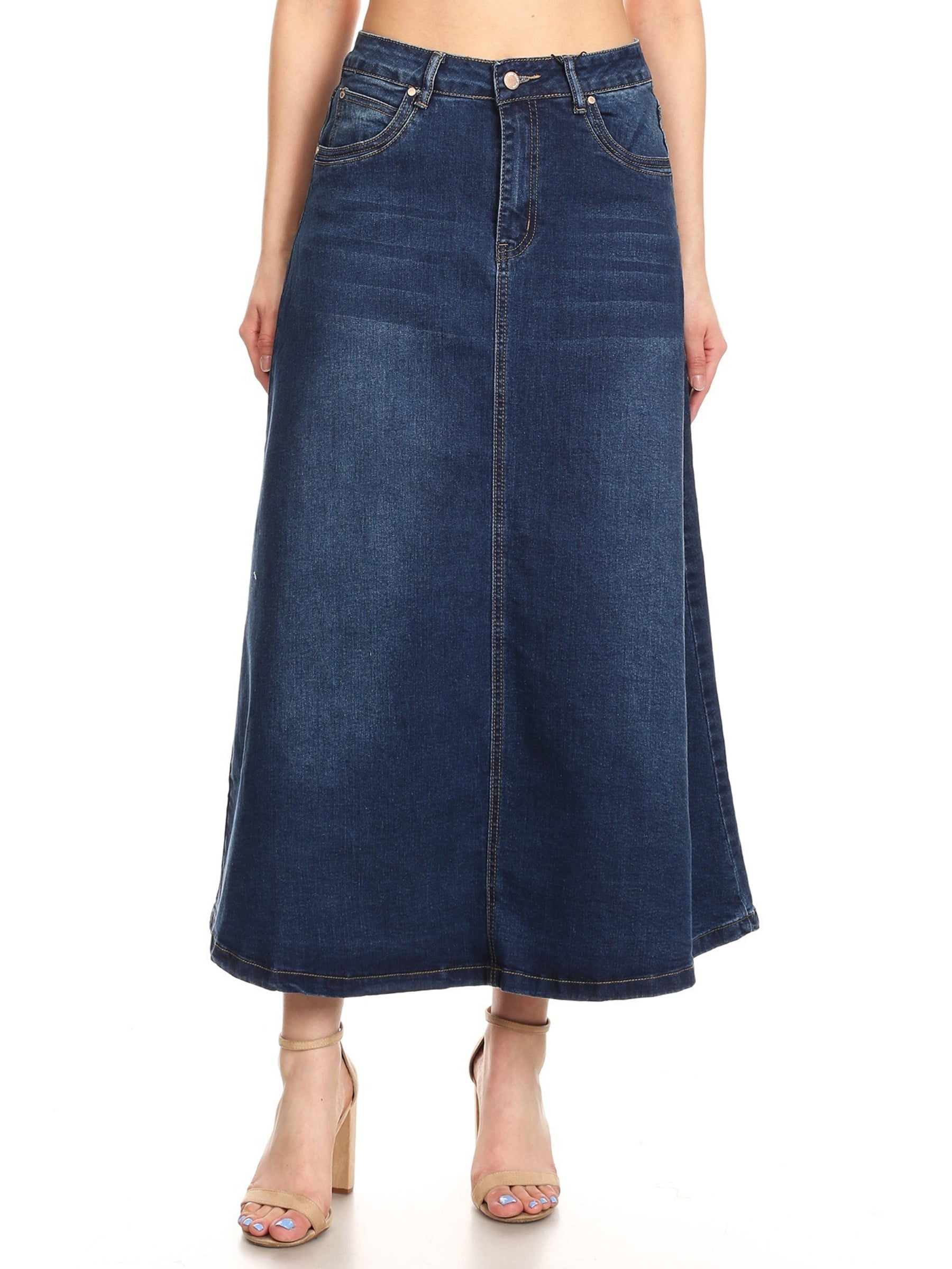 Fashion2love - Women’s Plus/Junior size Mid Rise A-Line Long Jeans Maxi