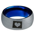 thumbnail image 2 of Tungsten Wyoming The Equality State Heart Band Ring 8mm Men Women Comfort Fit Blue Dome Brushed Gray Polished, 2 of 4