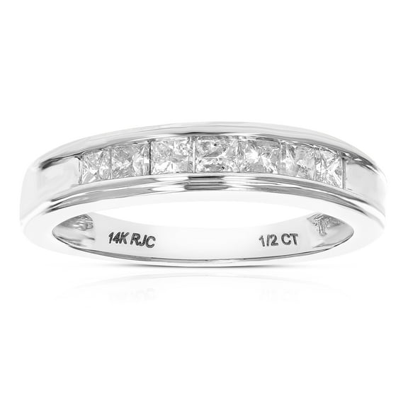 Vir Jewels 1/2 CTTW 7 Stones Princess Diamond Wedding Band 14K White Gold Channel Set Size 4.5 Female