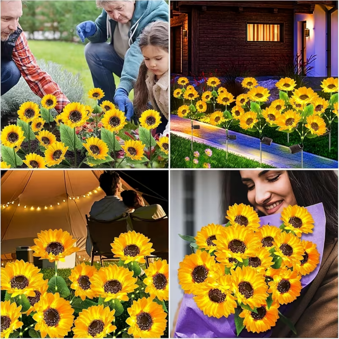 2 Sets Solar Sunflower Lights, Solar Garden Lights, Outdoor Ip44 Waterproof Solar Pole Lights With Realistic Flower Patterns, For Backyard, Flower Beds, Sidewalks, Terraces, Porches