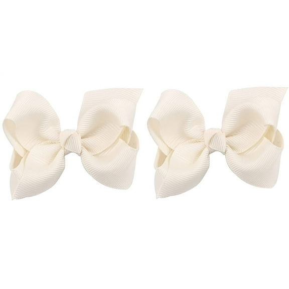 3 Inch Baby Girl Hair Bows Boutique Hair Clip Teens Toddlers Hairpin Headwear - Set of 2 (Ivory)
