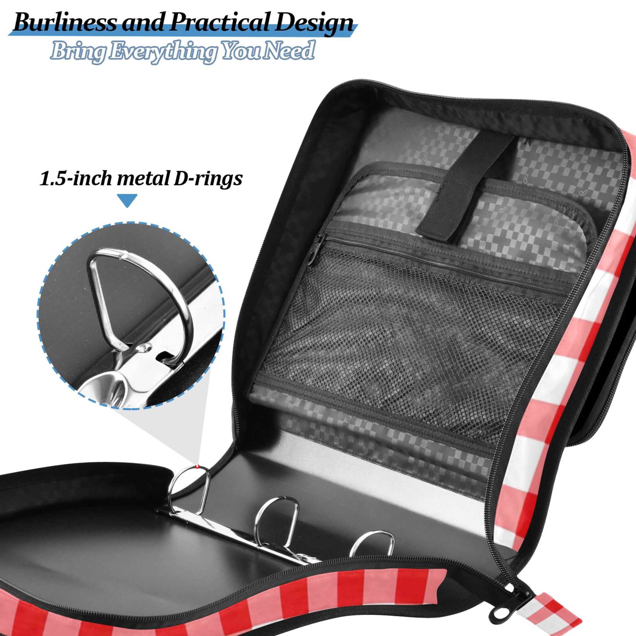 ALAZA Zipper Binder Checkered Grid-d3 3 Ring Trapper Keeper File Folder Organizer Bag