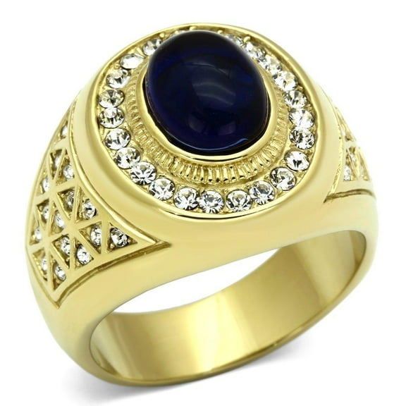 Mens Gold Blue Stone Rings Stainless Steel Anillo Oro Azul Compromiso Regalo Para Hombre Acero Inoxidable