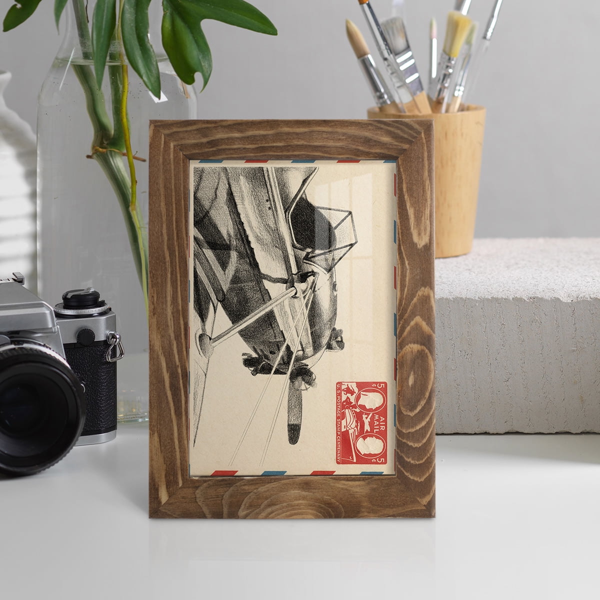 Vintage Airmail I -Framed Print w/glass-Walnut