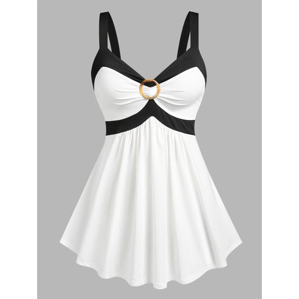 Tank Top de Talla Extra con Escote Pico de Dos Tonos Rosegal Camisetas sin mangas de talla grande