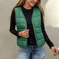 thumbnail image 2 of Riecok Kids Puffer Vest Sleeveless V Neck Button down Cropped Jackets Thermal Solid Warm Winter Outerwear Army Green 5-6T, 2 of 6