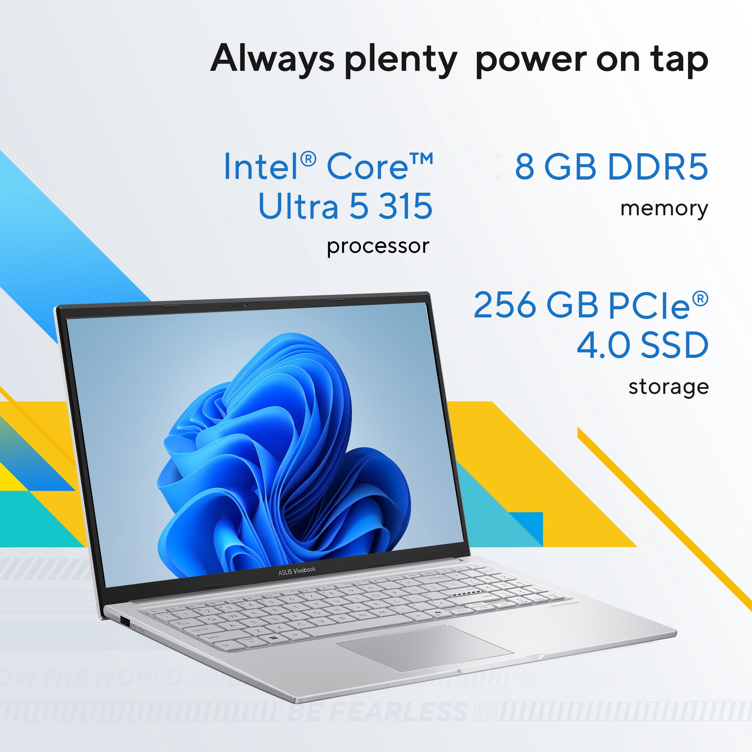 ASUS Vivobook 15 15.6” FHD Laptop with Intel® Core™ Ultra 5 315 Processor, 8GB RAM, 256GB SSD, Windows 11 Home, 3 Months Free of Microsoft 365 Personal Included, Cool Silver