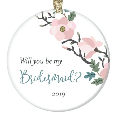 Christmas Bridesmaid Gifts Bridesmaid Proposal Ornament Dated 2019 Christmas Wedding Party Gift Box Favors Bride Proposing Sister Best Friend Keepsake Elegant Bohemian Chic Floral 3