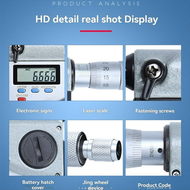 Micrómetro Digital con Pantalla Digital de 0,001 mm, Calibre Electrónico Digital Resistente Al Agua IP65, de 25 mm A 50 mm