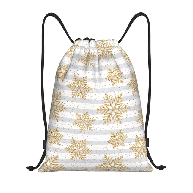Gaeub Sac à Dos à Cordon Flocon de Neige Doré Sac de Sport Sac de Gym Robuste pour Hommes Femmes-Petit