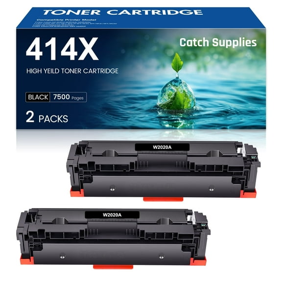 414X Catch Supplies Black Toner Cartridge with Chip Compatible for HP W2020X 414X W2020A 414A Laserjet Pro MFP M479fdw M454dw M479fdn M454dn M479 Laser Printer Ink, 2-Pack