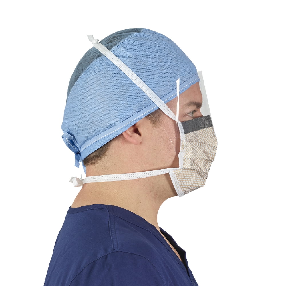 HALYARD FLUIDSHIELD 2 Fog-Free Mask, WrapAround Visor, Blue with Orange Print, 62114 (Case of 100)