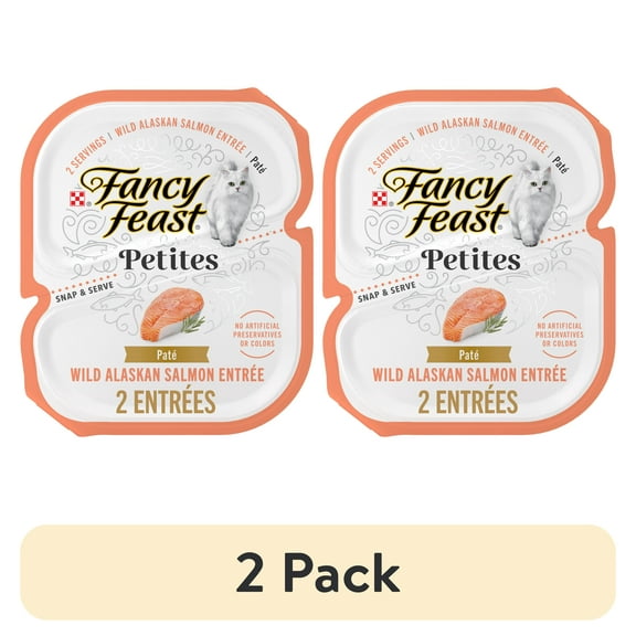 (2 pack) Purina Fancy Feast Petites Wild Alaskan Salmon Entrée Gourmet Wet Cat Food Pate, 1.4 oz Tubs