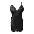 thumbnail image 4 of Xixinqiwan Women Sexy Lingerie Silk Satin Nightgown Mini Slips V Neck Negligee Chemise Sleepwear with Adjustable Straps Black XXXL, 4 of 5