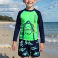 thumbnail image 2 of TOWED22 Boys Two Piece Rash Guard Swimsuits Kids Long Sleeve Printed Swimwear Sets Quick Dry Bathing Suit Boys 4-12 Years Green,5 Y, 2 of 6