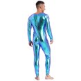 thumbnail image 4 of YONGHS Men's One Piece Shiny Metallic Patent Leather Jumpsuit Zentai Slim Fit Unitard Bodysuit Blue L, 4 of 6
