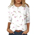 thumbnail image 2 of Womens Graphic T-shirts 3/4 Sleeve Crewneck Colorful Floral Print Button Tee Summer Casual Tops Pink L, 2 of 5