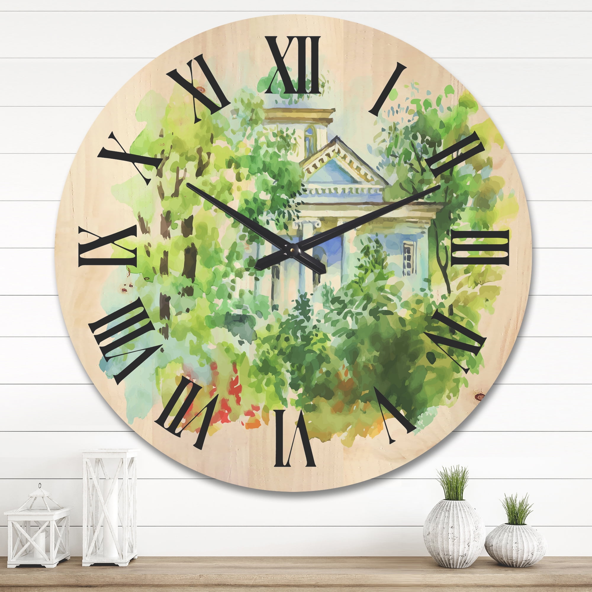 Designart 'White House In The Green Woods' Traditional Wood Wall Clock