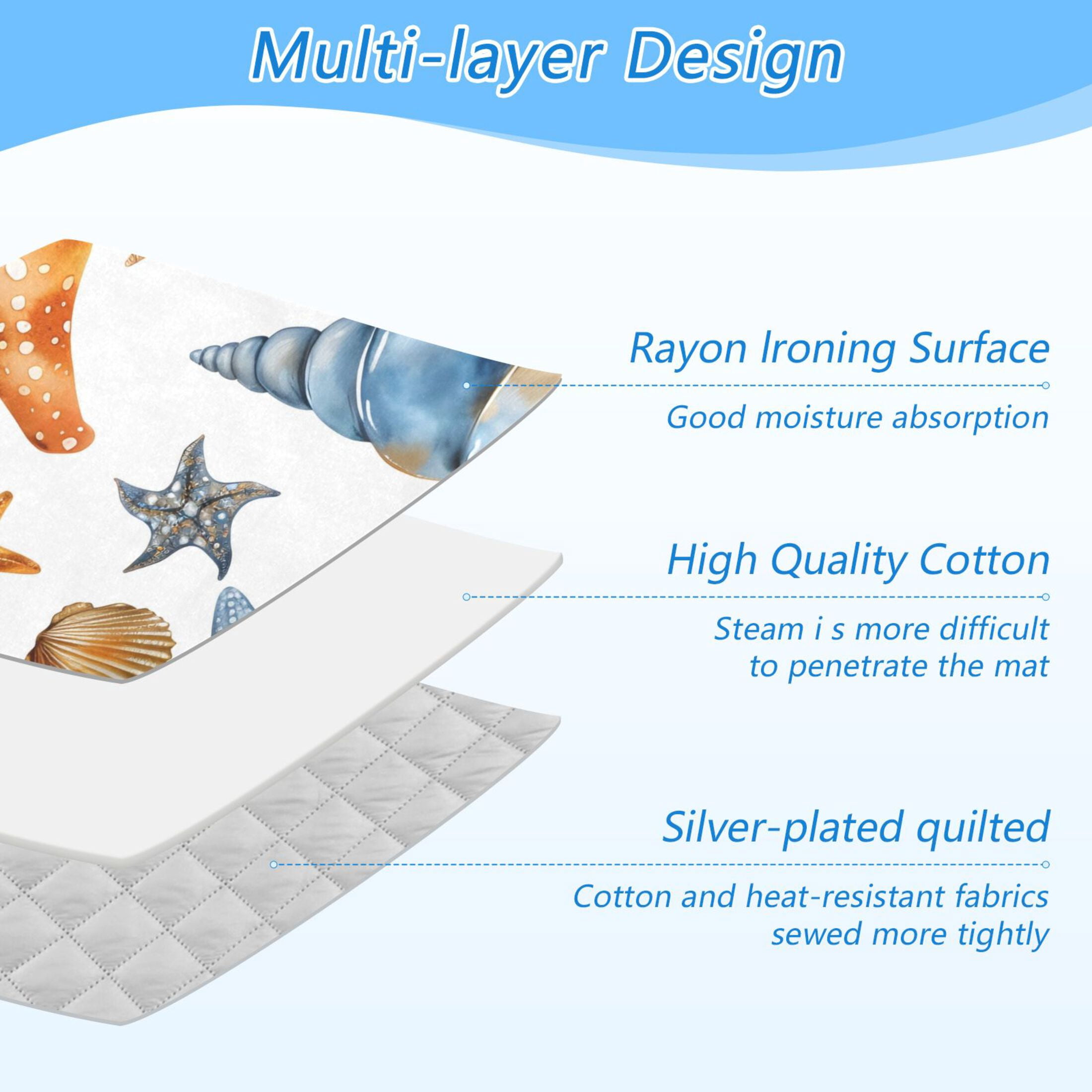 Watercolor Starfish Seashell Ironing Mat Blanket Portable Travel Ironing Pad Heat Resistant Pad 47.2" x 27.6”