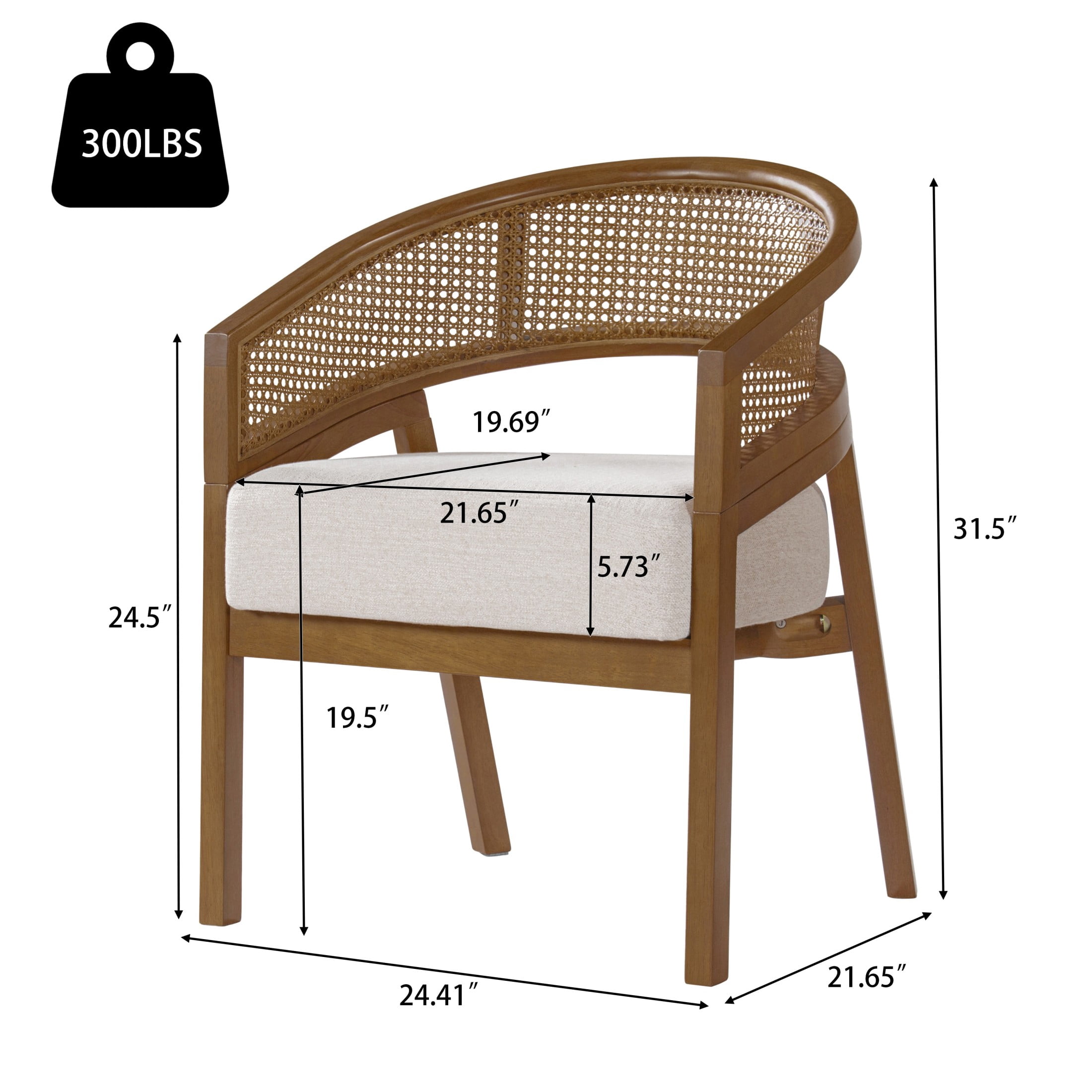 Christopher Knight Home Mid-Century Dining Chairs, Upholstered Seats, Rattan Cane Back, Walnut, Set of 2