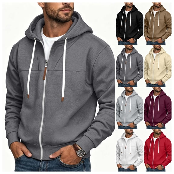 LIBRCLO Zip-up Hoodies for Men, Long Sleeve Hooded Fleece Sweatshirts Hoodie Casual Fall Clothes Size M