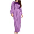 thumbnail image 3 of Njagoc3 Womens Long Sleeve Satin Maxi Robe Dress, Elegant Casual & Formal Wear, Floor - Length, Solid Color Styles, for Daily & Evening, 3 of 5