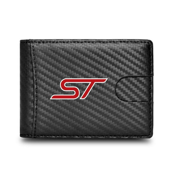 ST Ford Performance Black Slim Real Leather Carbon Fiber Patterns RFID Blocking Bi-fold Wallet