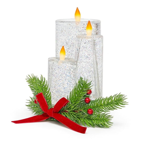 Christmas Tabletop Snow Globe Candle Water Spinning LED Lighted Acrylic Candle Décor Battery Operated Christmas Decoration (6.