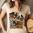 thumbnail image 4 of Cowboy Skeleton Halloween Shirt Spooky Graphic Tee with Pumpkins and Ghost, Heliconia, Size M, 4 of 6