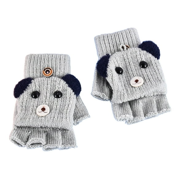 Knitted Gloves Cartoon Dog Half Finger Gloves with Top Soft Elastic Winter Gloves Stretchy Glove for Children