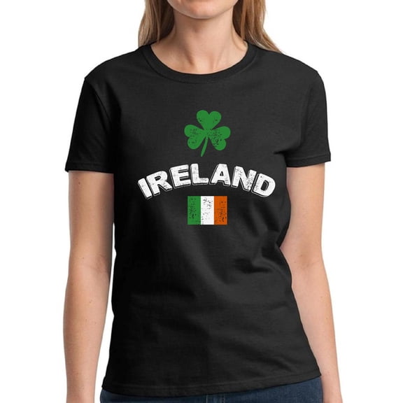 Ireland Flag and Leaf Graphic Shirts for Women - St Patrick's Day Womens T-Shirt American Irish Party Gift