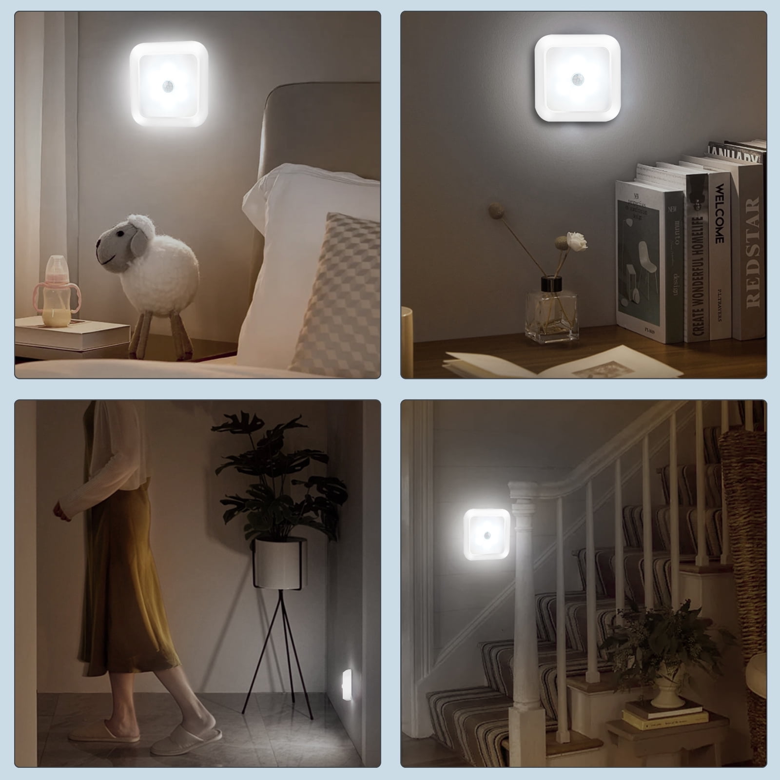 Motion Sensor Puck Lights, Wireless 6 LED Under Cabinet Lighting, Battery Powered (3Pcs, White)