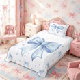 thumbnail image 3 of Meiyoeat Blue Ribbon Bow Print Twin Sheets 3pcs, Watercolor Love Heart Pattern Bedding, 3 of 6