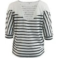 thumbnail image 2 of Plus Size Women's Striped Knit 3/4 Sleeve Top Detailed Lace Back T Shirt Top Black White 2X (16.005), 2 of 4