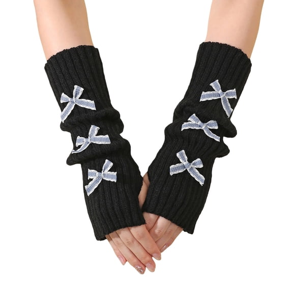 OJJCXA Womens Mens Gloves for Women Men Soft Knit Wrist Bow Decor Cold Weather Multi Color Fingerless Warm Gloves