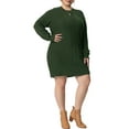 thumbnail image 1 of Vestido de suéter de mujer plus size Agnes Orinda, de manga larga, tejido, pullover, vestido corto 3X color verde ejército, 1 of 7