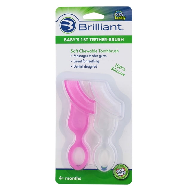 Cepillo de Dientes para Bebés Brilliant Mordedor de Silicona Masticable Rosa y Claro 2 Pzas