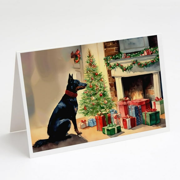 Australian Kelpie Cozy Christmas Greeting Cards Pack of 8 7 in x 5 in