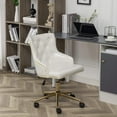 thumbnail image 6 of Adjustable PU Leather White Tufted Leisure Chrome Nail Head Trim Upholstery Home Office Chair, 6 of 8