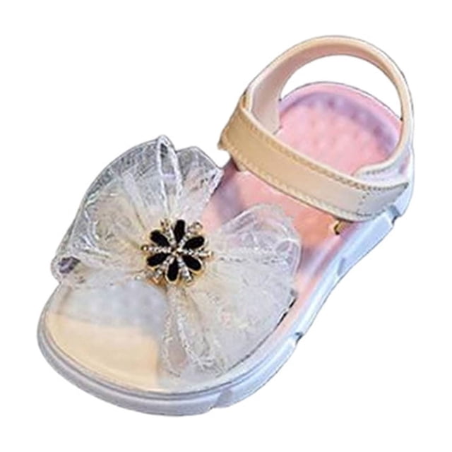 Xfvqtps Kids Girls Summer Princess Sandals Open Toe Lace Bow Hook and Loop Soft Thick Sole PVC Flats Shoes