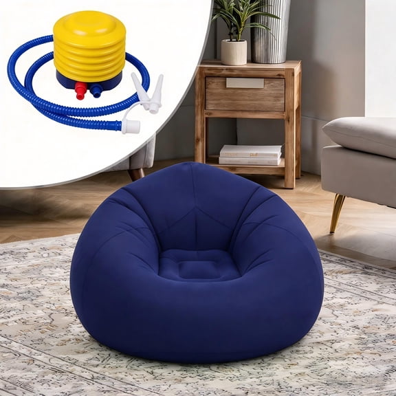 Beanless Bag Inflatable Chair, Air Sofa Outdoor Inflatable Lazy Sofa Chair No Filler,Washable Couch Bean Bag Chair Folding,for Organizing Plush Toys Or Memory Foam (Blue)