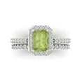 thumbnail image 2 of Clara Pucci 14K White Gold Emerald Cut 1.5Ct Natural Peridot Engagement Ring + Matching Band - Luxury Box Included, 2 of 7