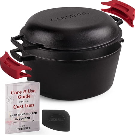 Cuisinel Cast Iron Pot with Lid 2-in-1 Multi Cooker Pre-Seasoned Dutch Oven 7 Quarts